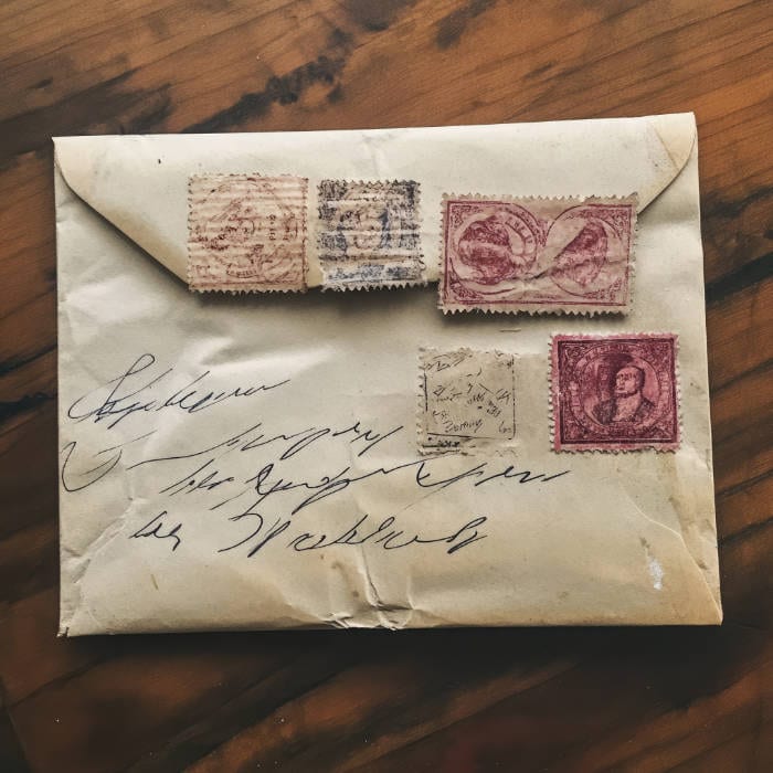 Antique envelope with vintage stamps and handwritten address, showcasing postal history and craftsmanship from a bygone era Old Envelope with Stamps